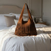 Sac frange daim marron