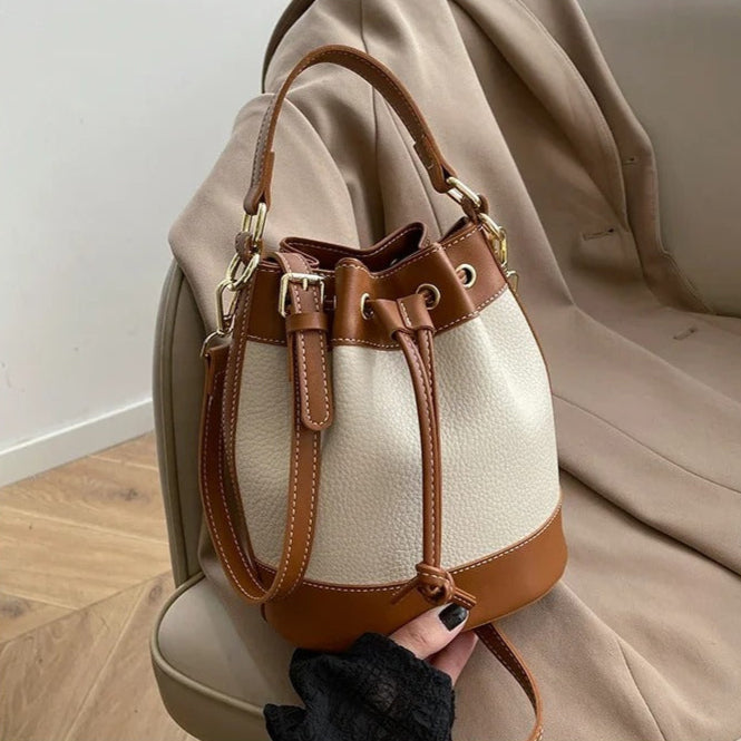 Petit sac seau bicolore cuir 