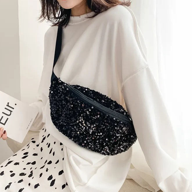 sac banane femme noir paillette 