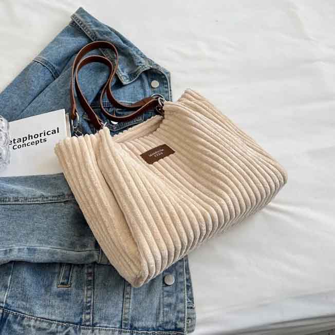 Sac velours côtelé beige