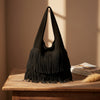 sac frange noir daim