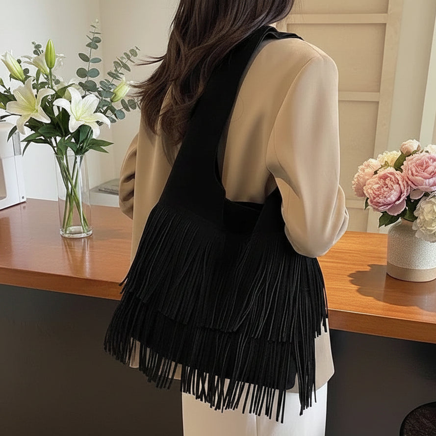 Sac frange daim noir
