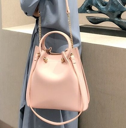 sac seau cuir rose 