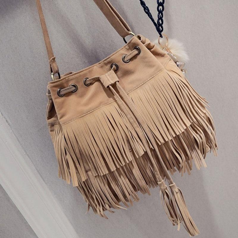 Sac seau à franges en beige