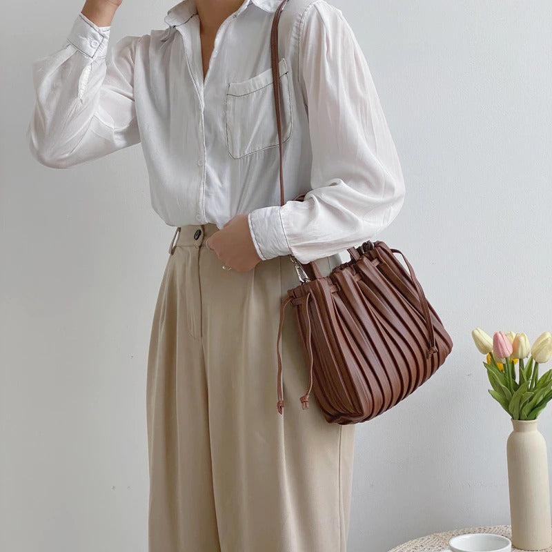 sac seau plissé camel cir